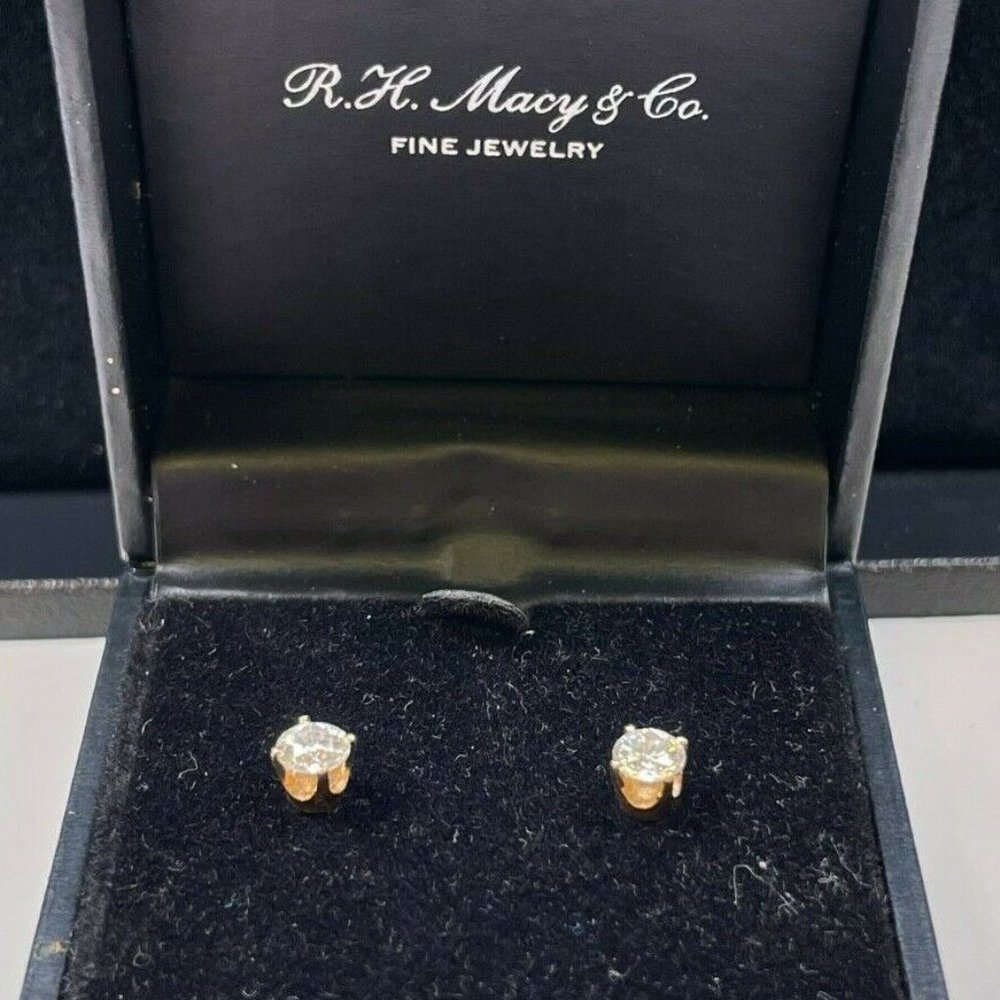 14K Yellow Gold 3/4ct Round Diamond Solitaire Earrings H/I Color VS (R182)